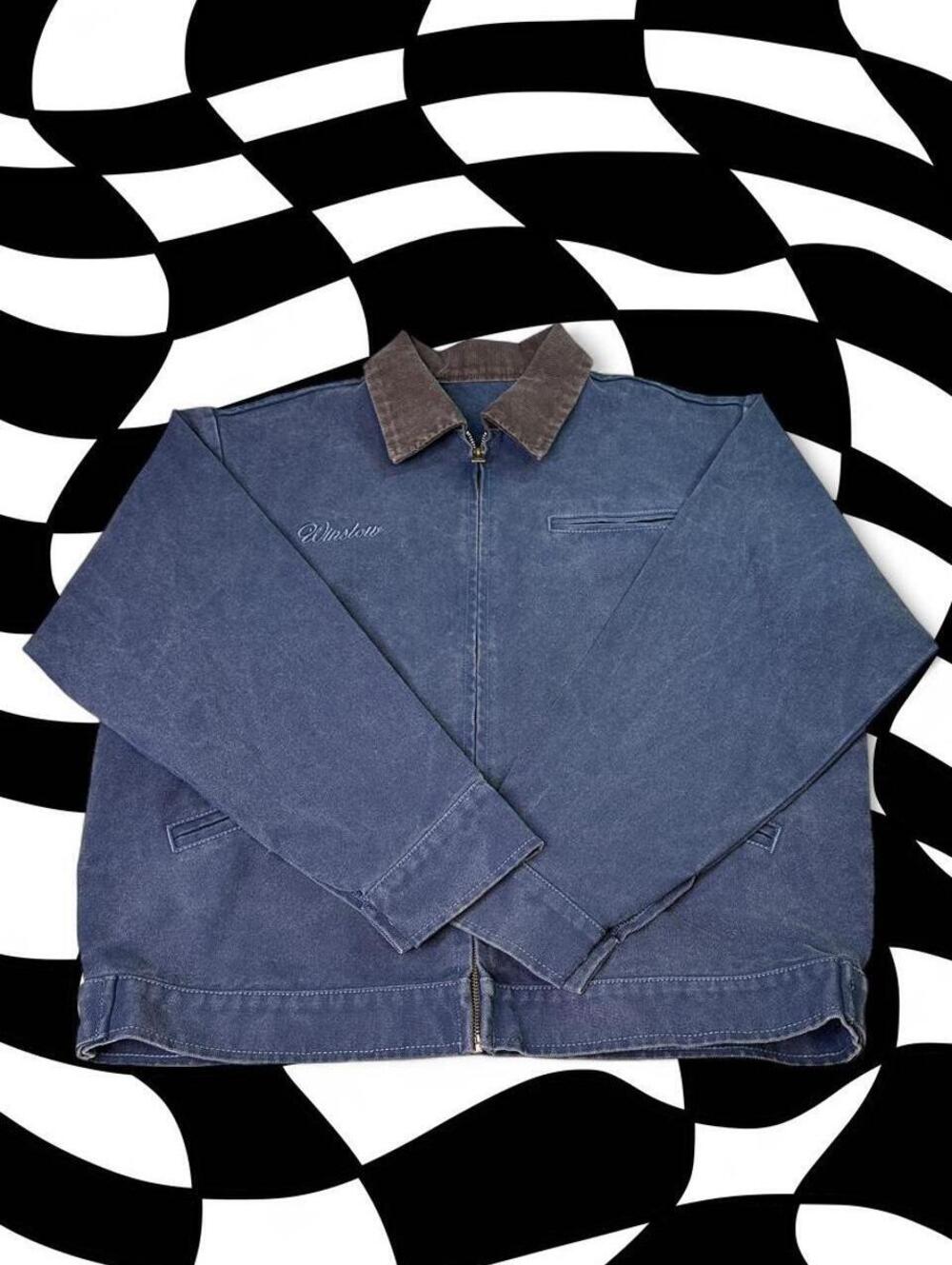 Winslow Navy blue denim jacket with brown collar